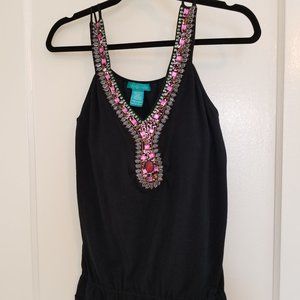 AphOrism Women's Small Black Bejeweled Knit Tank Top